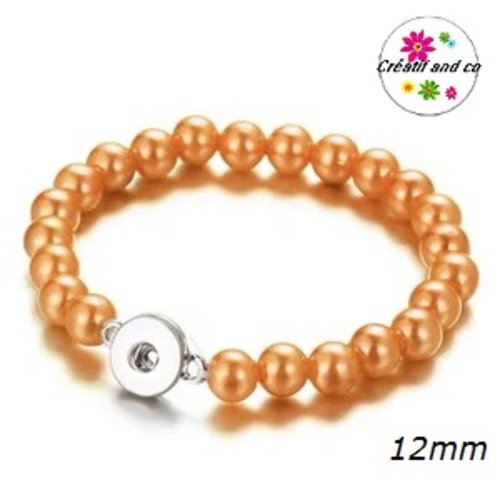 Bracelet élastique avec perle orange pour bouton pression 12mm