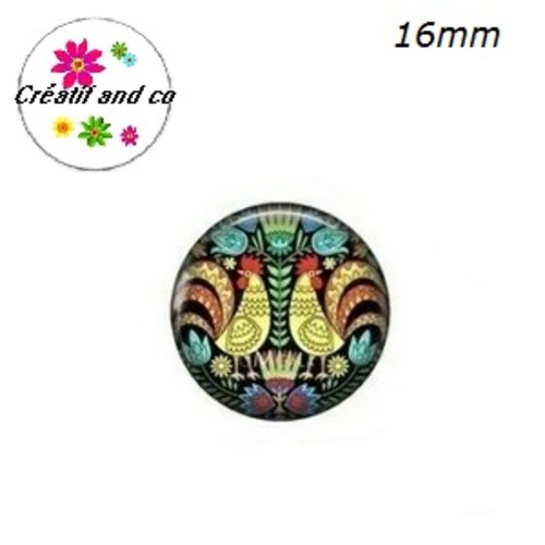 X2 cabochons motif fleurs d'art populaire 16mm