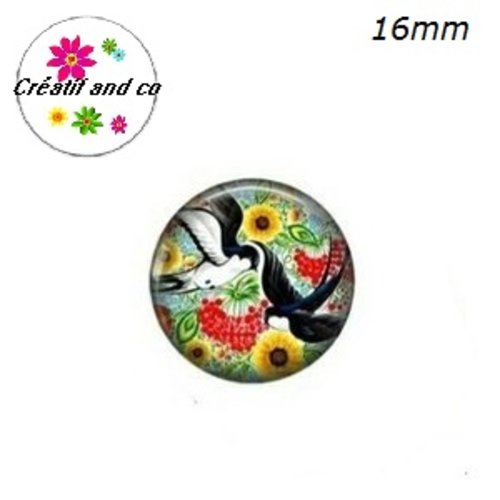 X2 cabochons motif fleurs d'art populaire 16mm