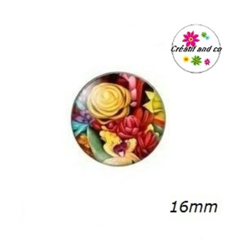 X2 cabochons fleuris 16mm