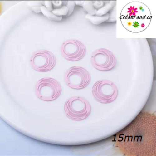 Breloque estampe cercle rose 15mm