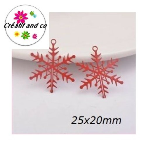 Breloque estampe flocon de neige rouge  25mm
