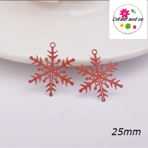 Breloque estampe flocon de neige rouge  25mm