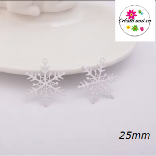 Breloque estampe flocon de neige blanc 25mm