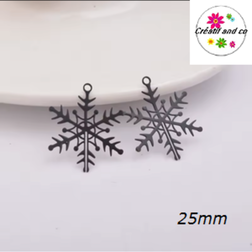Breloque estampe flocon de neige noir 25mm