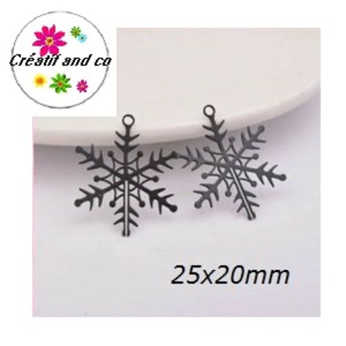 Breloque estampe flocon de neige noir 25mm