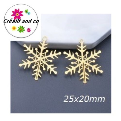 Breloque estampe flocon de neige doré 25mm