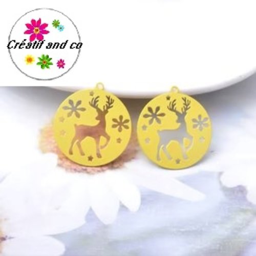 Breloque estampe cerf dans cercle jaune 25mm