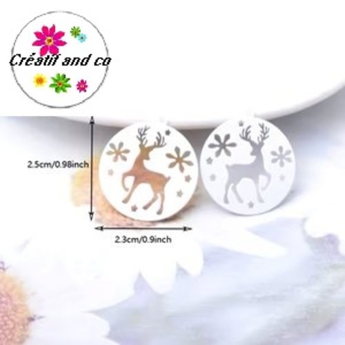 Breloque estampe cerf dans cercle blanc  25mm