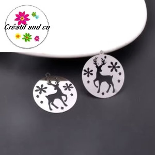 Breloque estampe cerf dans cercle argent  25mm
