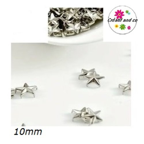 X10 rivets clous griffes étoiles argentées 10mm