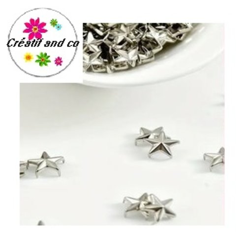 X10 rivets clous griffes étoiles argentées 10mm