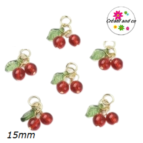 Breloque pendentif cerise acrylique 15mm