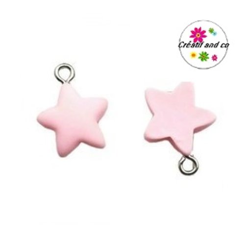 Breloque étoile rose pâle résine 15mm
