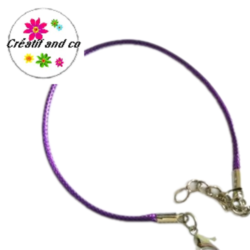 Bracelet coton enduit violet 19cm