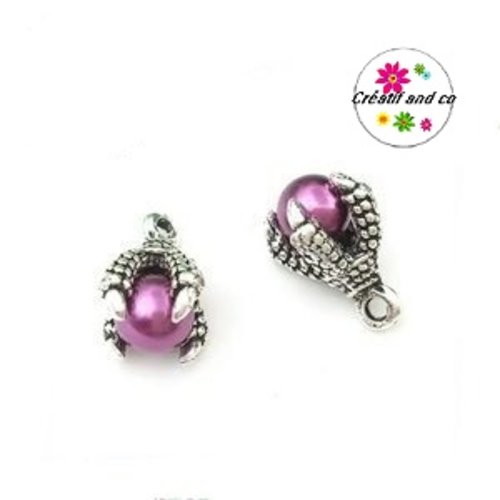 Pendentif griffe de dragon et sa perle violine