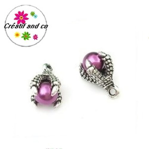 Pendentif griffe de dragon et sa perle violine