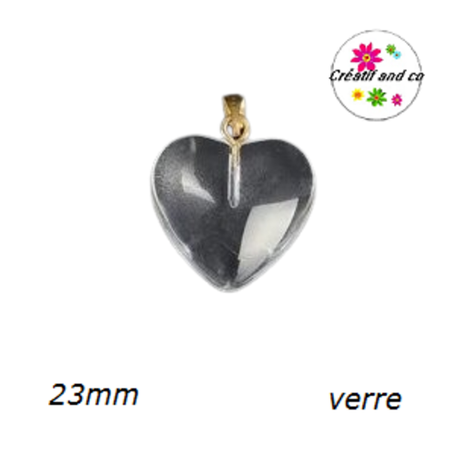 Pendentif coeur blanc translucide en verre 23mm