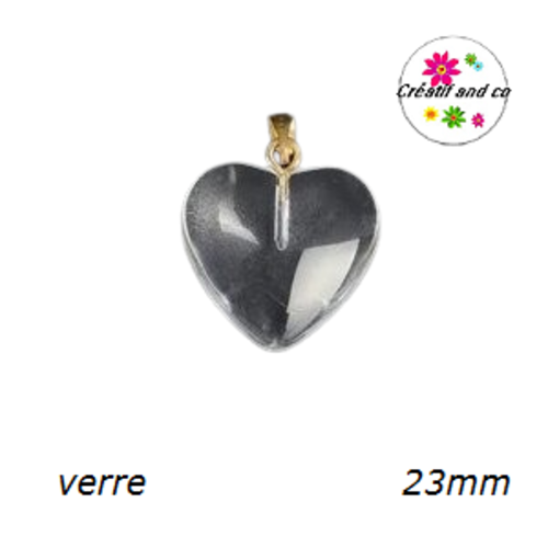 Pendentif coeur blanc translucide en verre 23mm