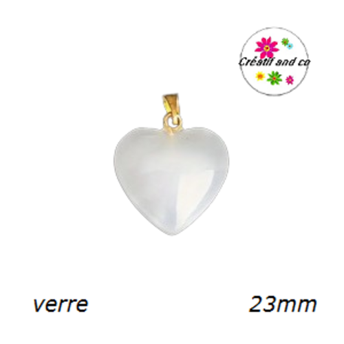 Pendentif coeur blanc en verre 23mm