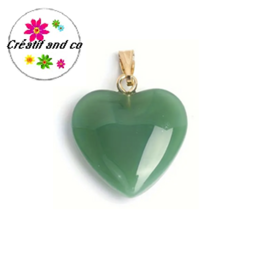 Pendentif coeur vert en verre 23mm