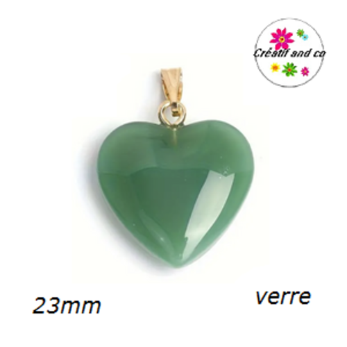 Pendentif coeur vert en verre 23mm