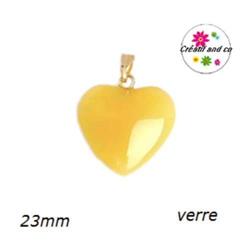 Pendentif coeur jaune en verre 23mm