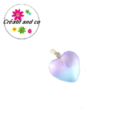 Pendentif coeur bi couleur mauve-bleu en verre 23mm