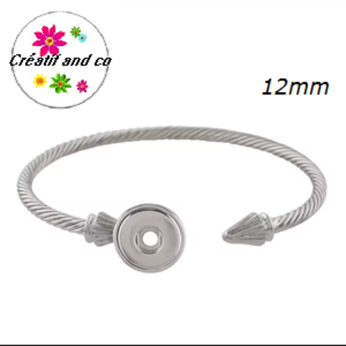 Bracelet ouvert en acier inoxydable pour bouton pression 12mm