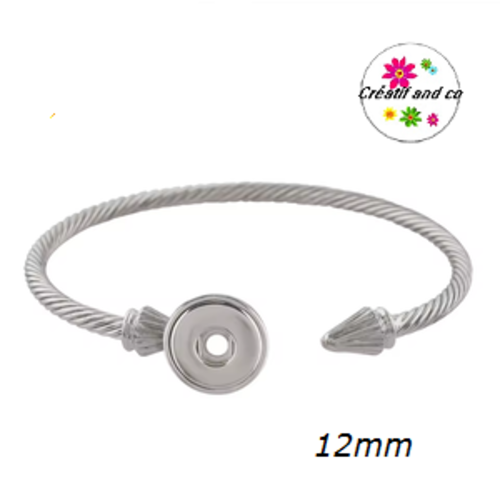 Bracelet ouvert en acier inoxydable pour bouton pression 12mm