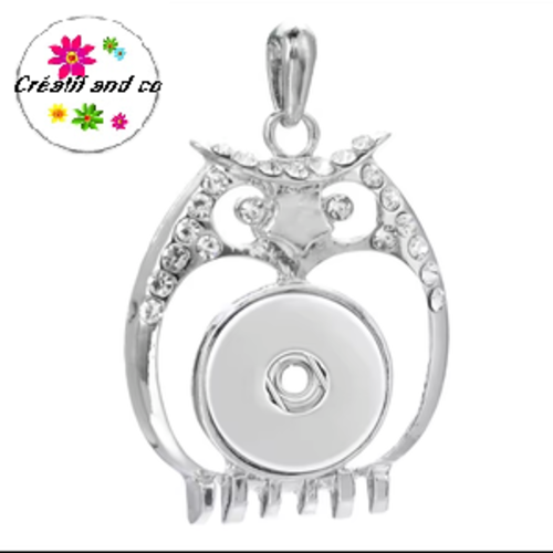 Pendentif hibou yeux strass pour bouton pression