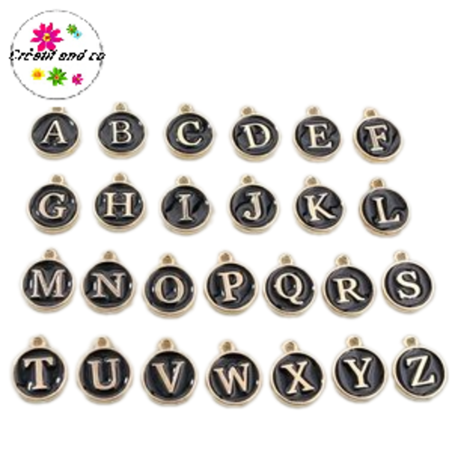 Breloque médaillon noir lettre alphabet 12mm