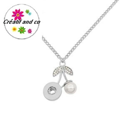 Collier cerise et sa perle nacrée blanche pour bouton pression 12mm
