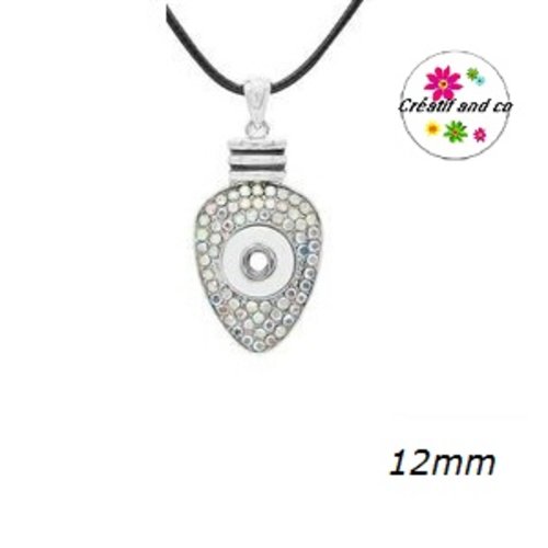 Collier pendentif strass rosé pour bouton pression 12mm