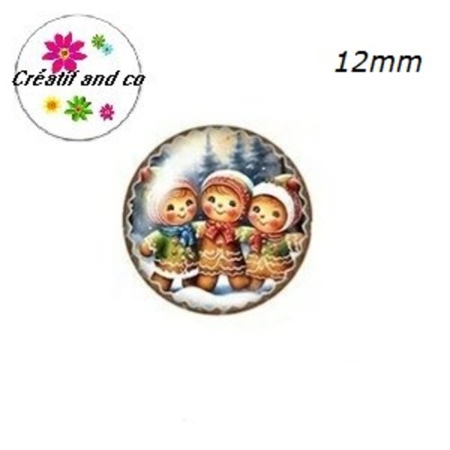 X2 cabochons pain d'épice de  noël 12mm