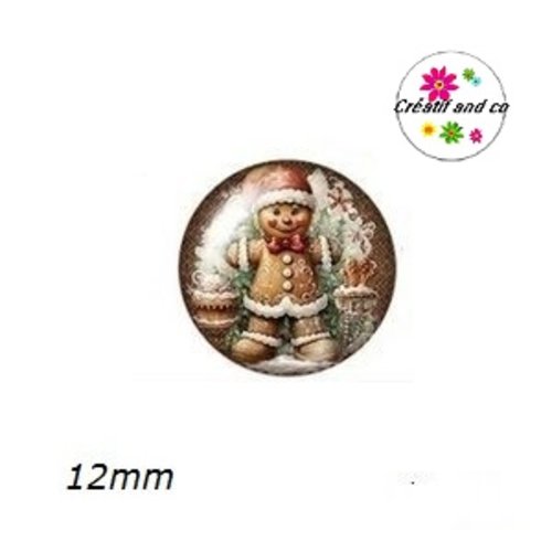 X2 cabochons pain d'épice de noël 12mm