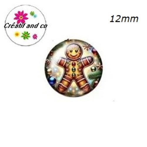 X2 cabochons pain d'épice de noël 12mm