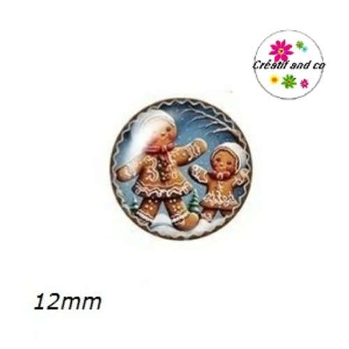 X2 cabochons pain d'épice de noël 12mm