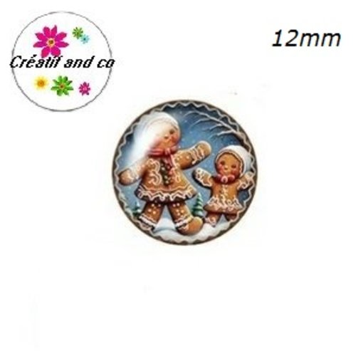 X2 cabochons pain d'épice de noël 12mm