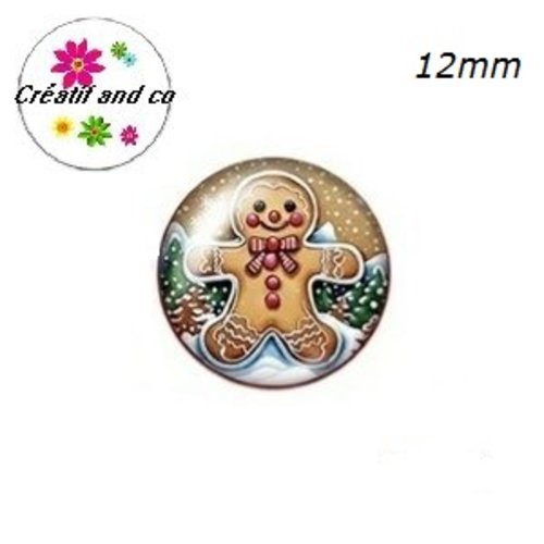X2 cabochons pain d'épice de noël 12mm