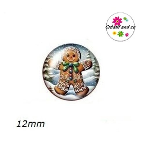 X2 cabochons pain d'épice de noël 12mm