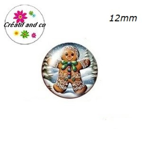 X2 cabochons pain d'épice de noël 12mm