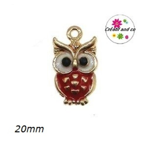 Breloque hibou émail rouge 20mm