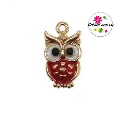 Breloque hibou émail rouge 20mm
