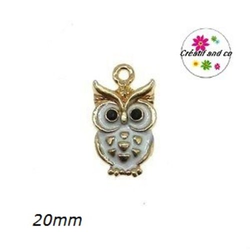 Breloque hibou émail blanc 20mm