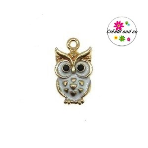 Breloque hibou émail blanc  20mm