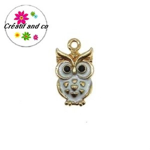 Breloque hibou émail blanc  20mm