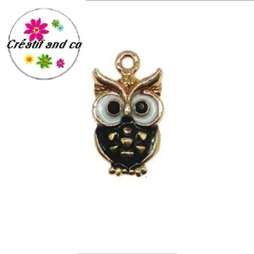 Breloque hibou émail noir  20mm