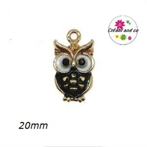 Breloque hibou émail noir 20mm