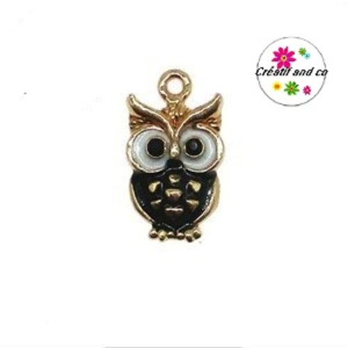 Breloque hibou émail noir  20mm